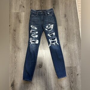 American Eagle Outfitters Women's Ripped Dark Blue Skinny Jeans